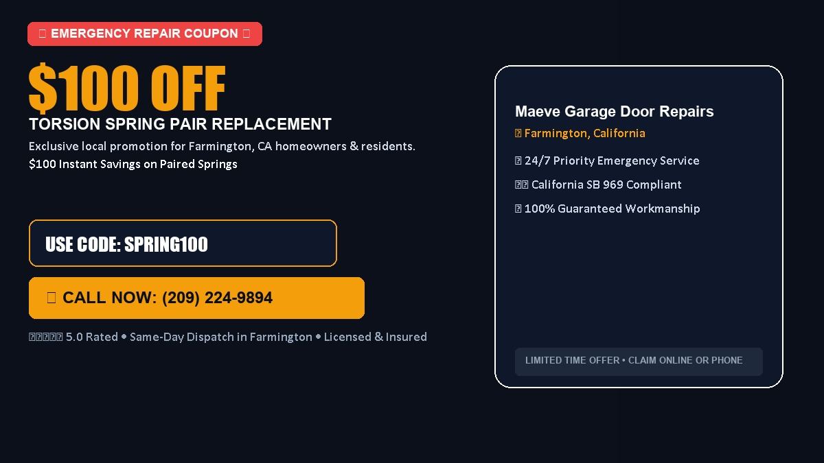 Maeve Garage Door Repairs $100 OFF Dual Torsion Spring Replacement in Farmington, CA